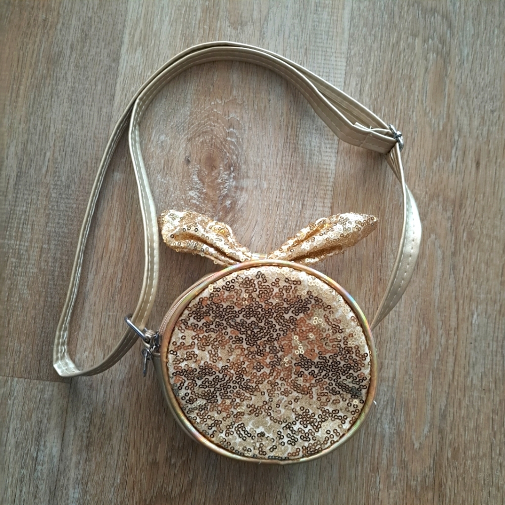 Gold Sequin Girl's Round Shoulder Strap Purse